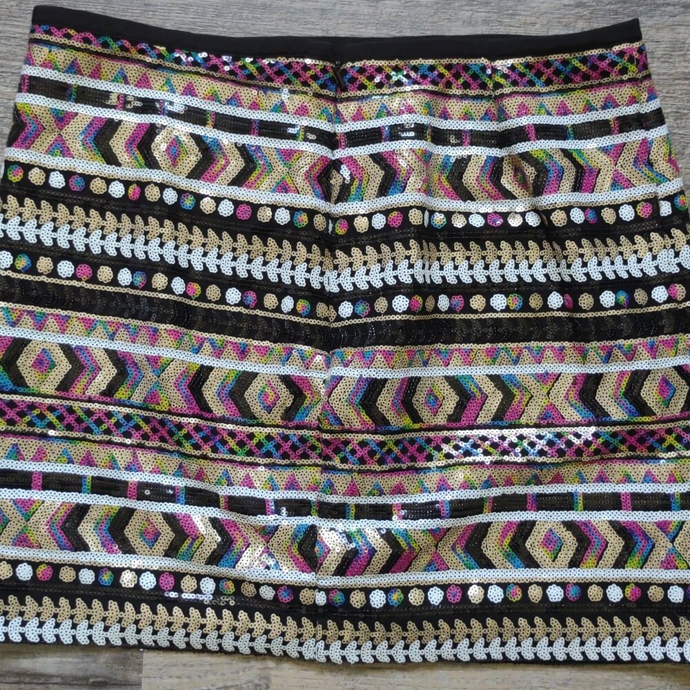 Guess Short Skirt Sequin Aztec Pattern Multi-Colo… - image 6